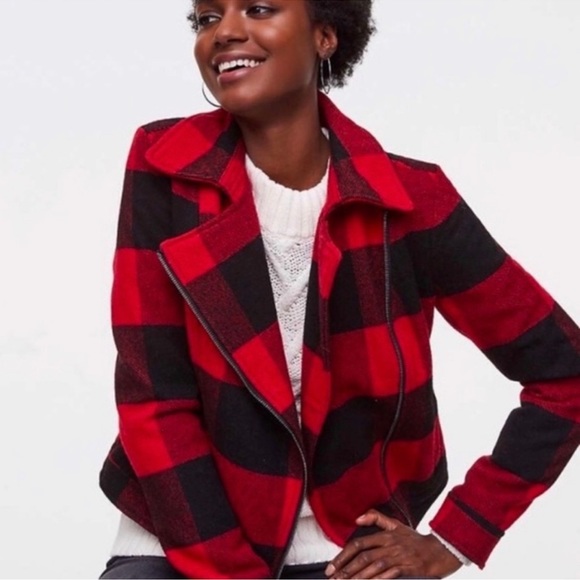 LOFT Buffalo Plaid Moto Jacket - Picture 2 of 10
